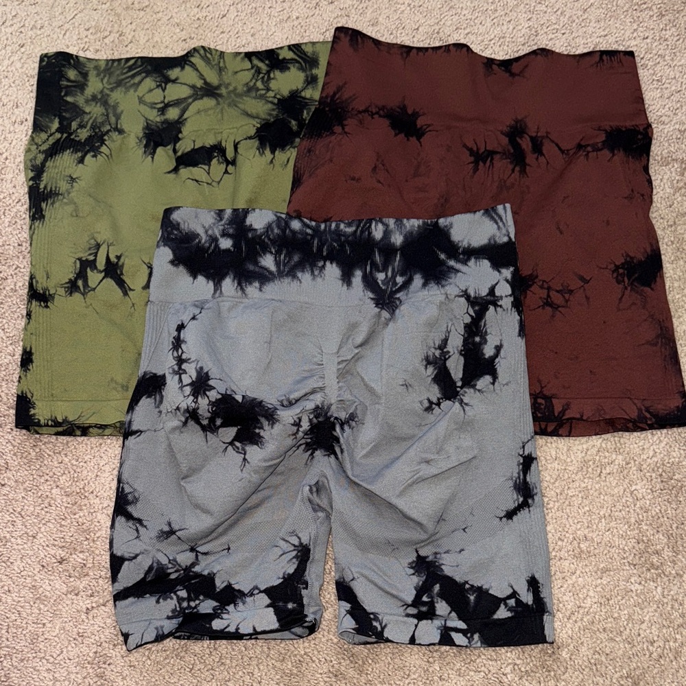 Tie-Dye High Waisted Women’s Butt Sculpting Shorts - Green, Gray, and Brown